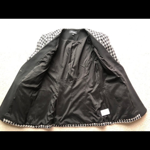 Express Black White Gray Tweed Jacket Blazer Woven Wool Blend 1 Button Jacquard - Picture 16 of 16